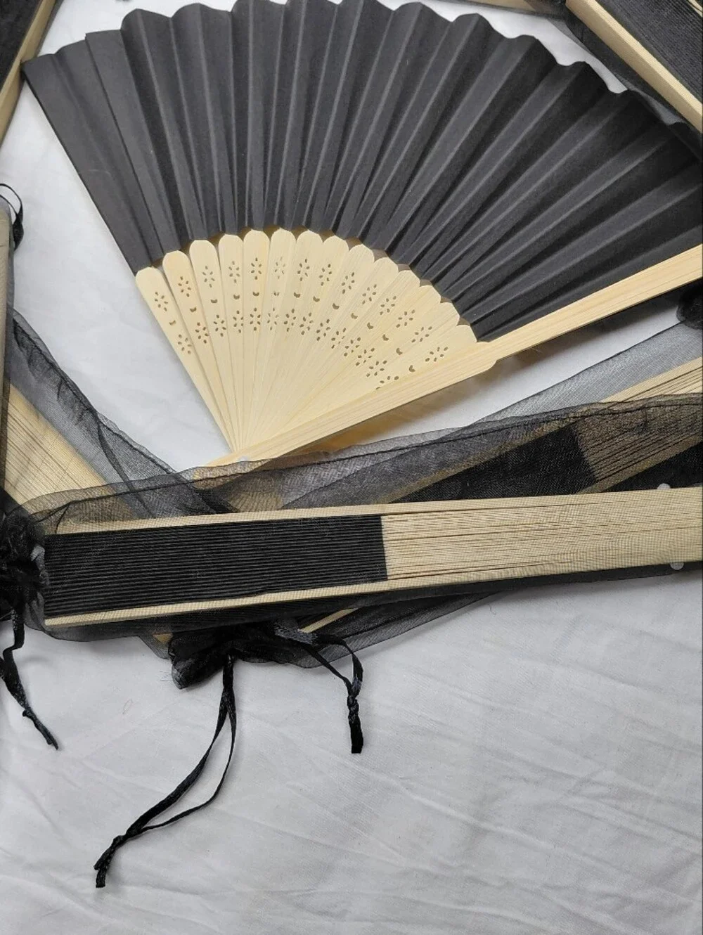 18 Black Folding Hand Fan with a Bamboo Frame